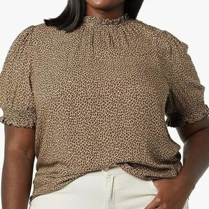 Amazon Essentials Cheetah Print Smock Detail Puff Short Sleeve Top Size XXL